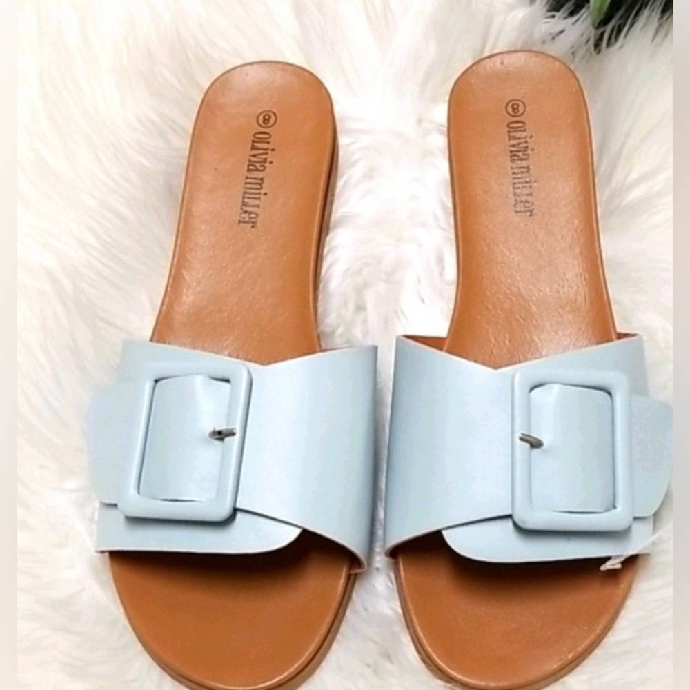 NEW Olivia Miller sandals blue buckle size 6